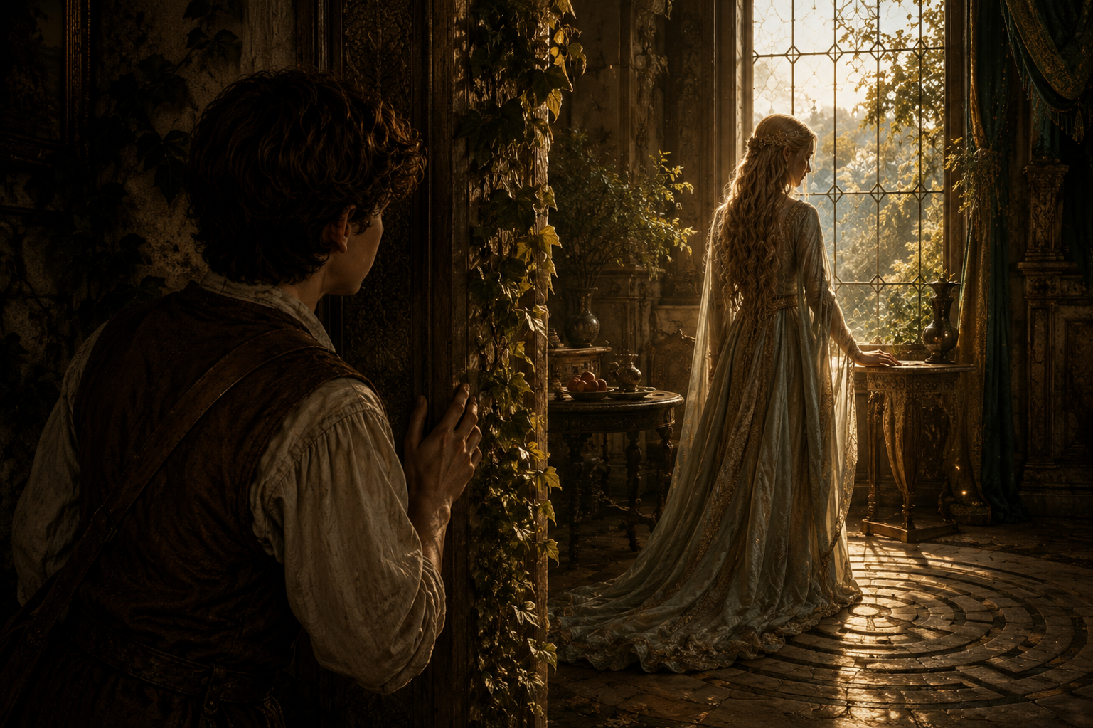 La misteriosa joven rubia invitando a Alexander al laberinto